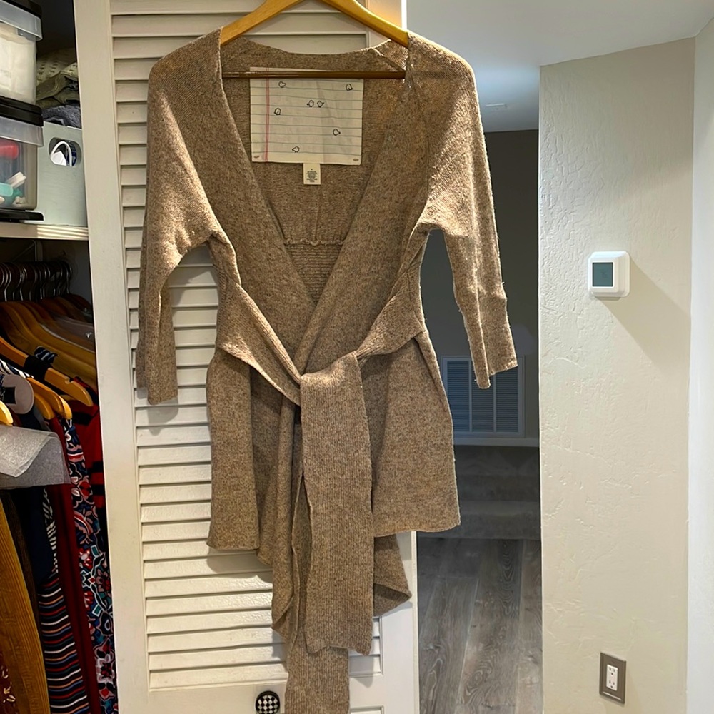Anthropologie Birds on a Wire Wrap Open Front 3/4 Sleeve Cardigan